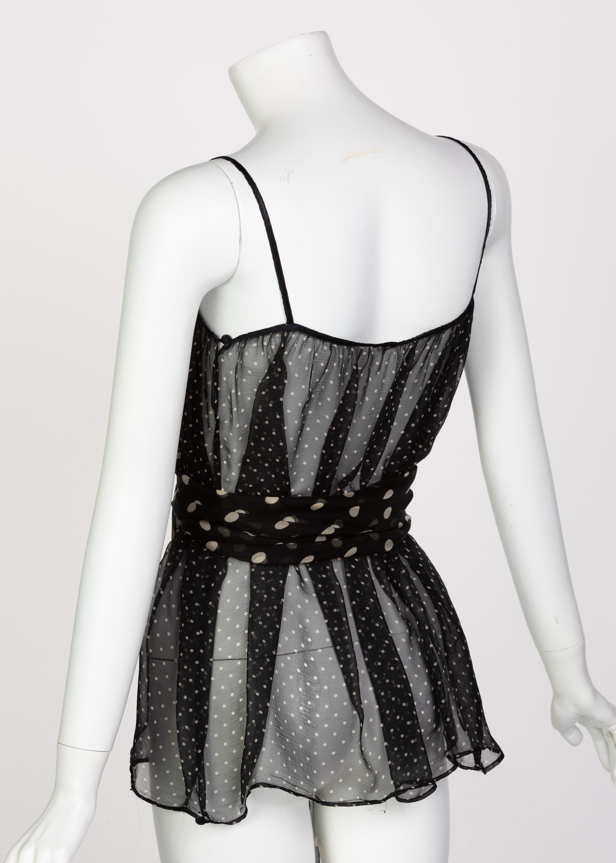 Women's or Men's Yves Saint Laurent Black Chiffon Polka Dot Camisole Top YSL Runway , 1980s