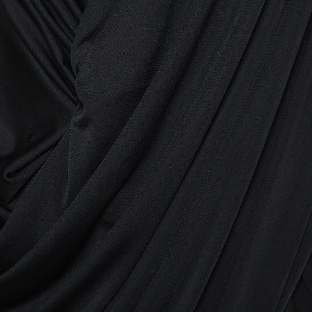 Women's Yves Saint Laurent Black Collared Draped Asymmetrical Hem Sleeveless Dress M