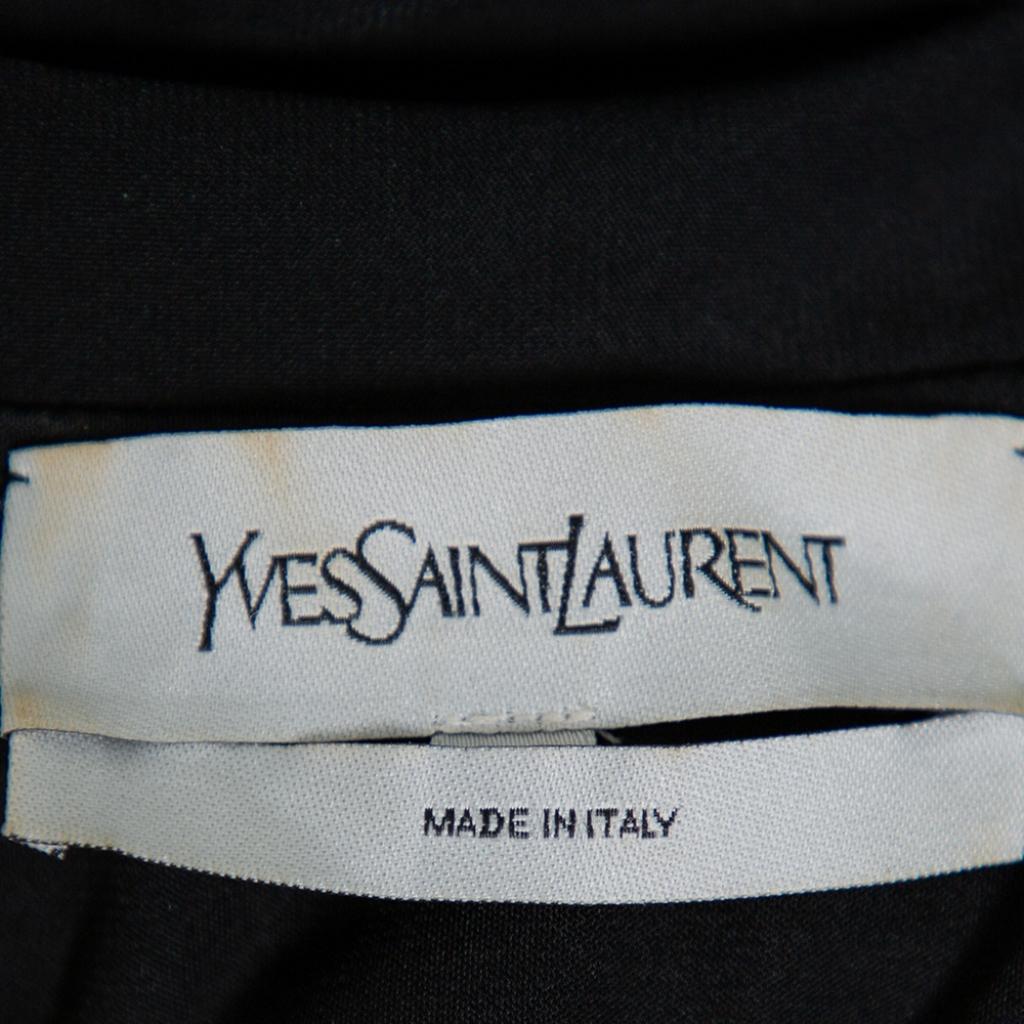 Yves Saint Laurent Black Collared Draped Asymmetrical Hem Sleeveless Dress M 2