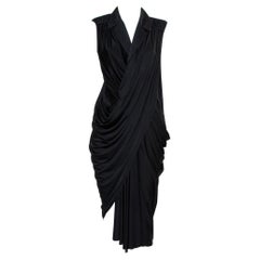 Yves Saint Laurent Black Collared Draped Asymmetrical Hem Sleeveless Dress M