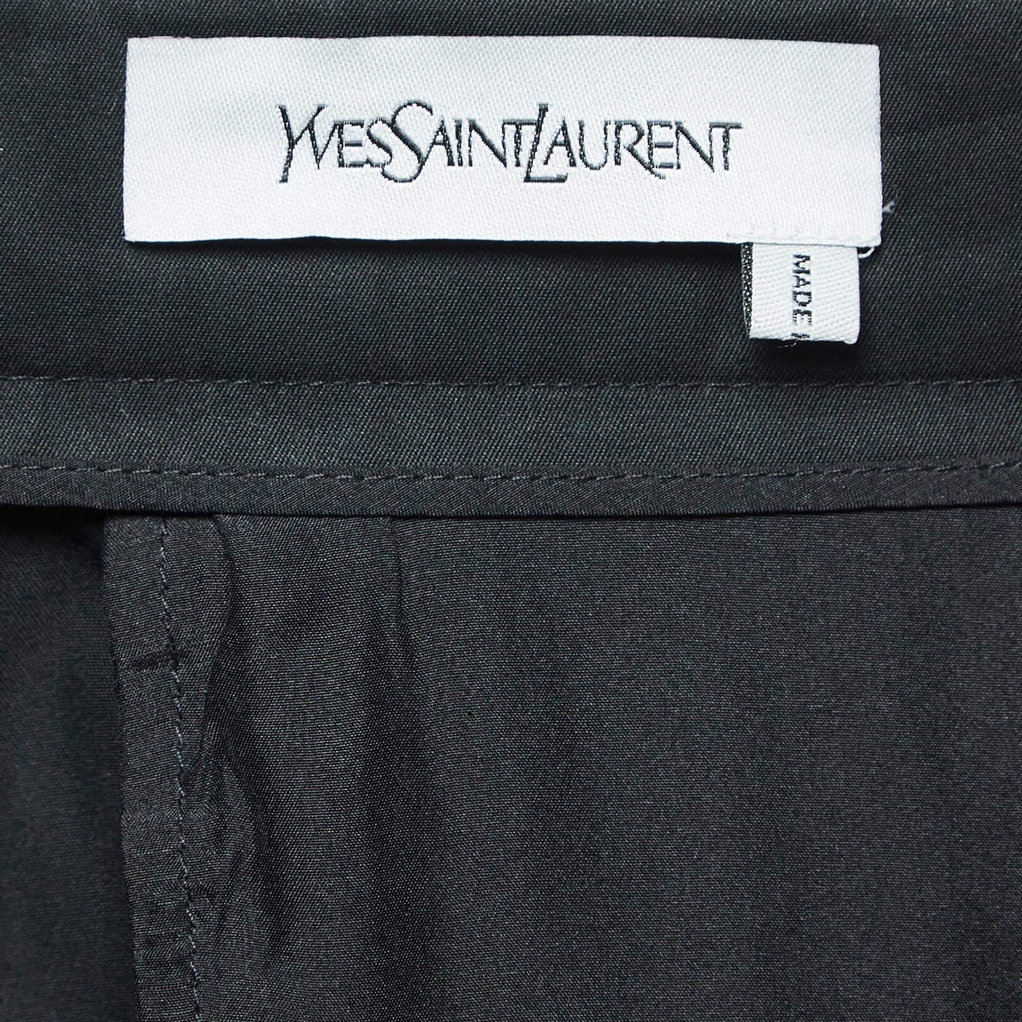 Women's Yves Saint Laurent Black Cotton Pleated Trousers S