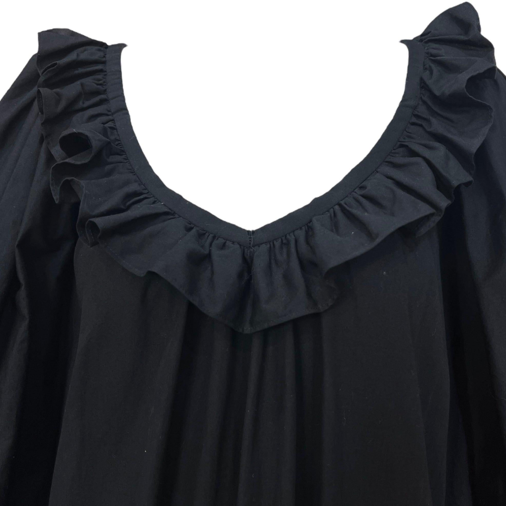 Yves Saint Laurent Schwarzes Trapezkleid aus Baumwolle mit Rüschen, 1980er Jahre im Zustand „Neu“ im Angebot in Los Angeles, CA