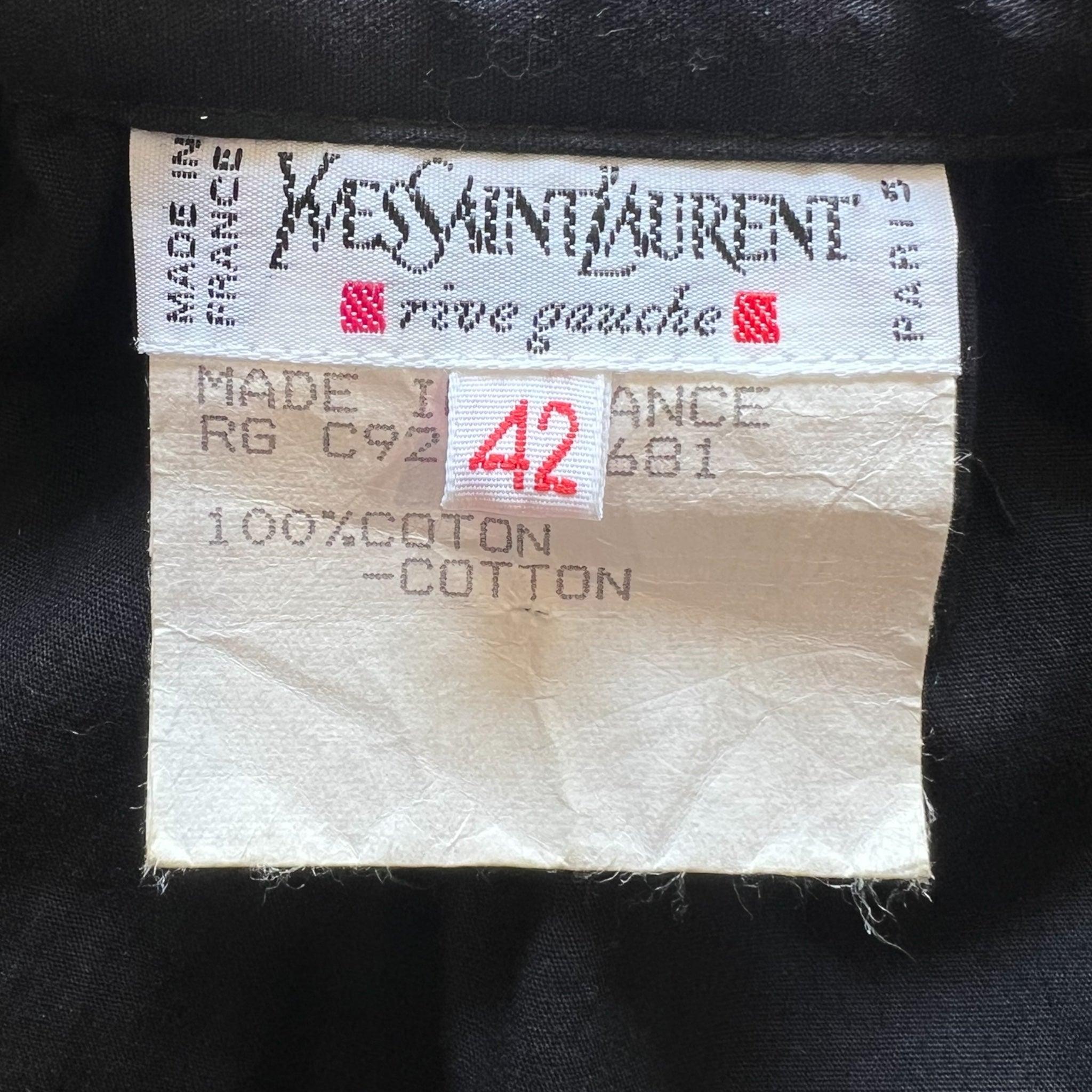 Yves Saint Laurent Schwarzes Trapezkleid aus Baumwolle mit Rüschen, 1980er Jahre Damen im Angebot