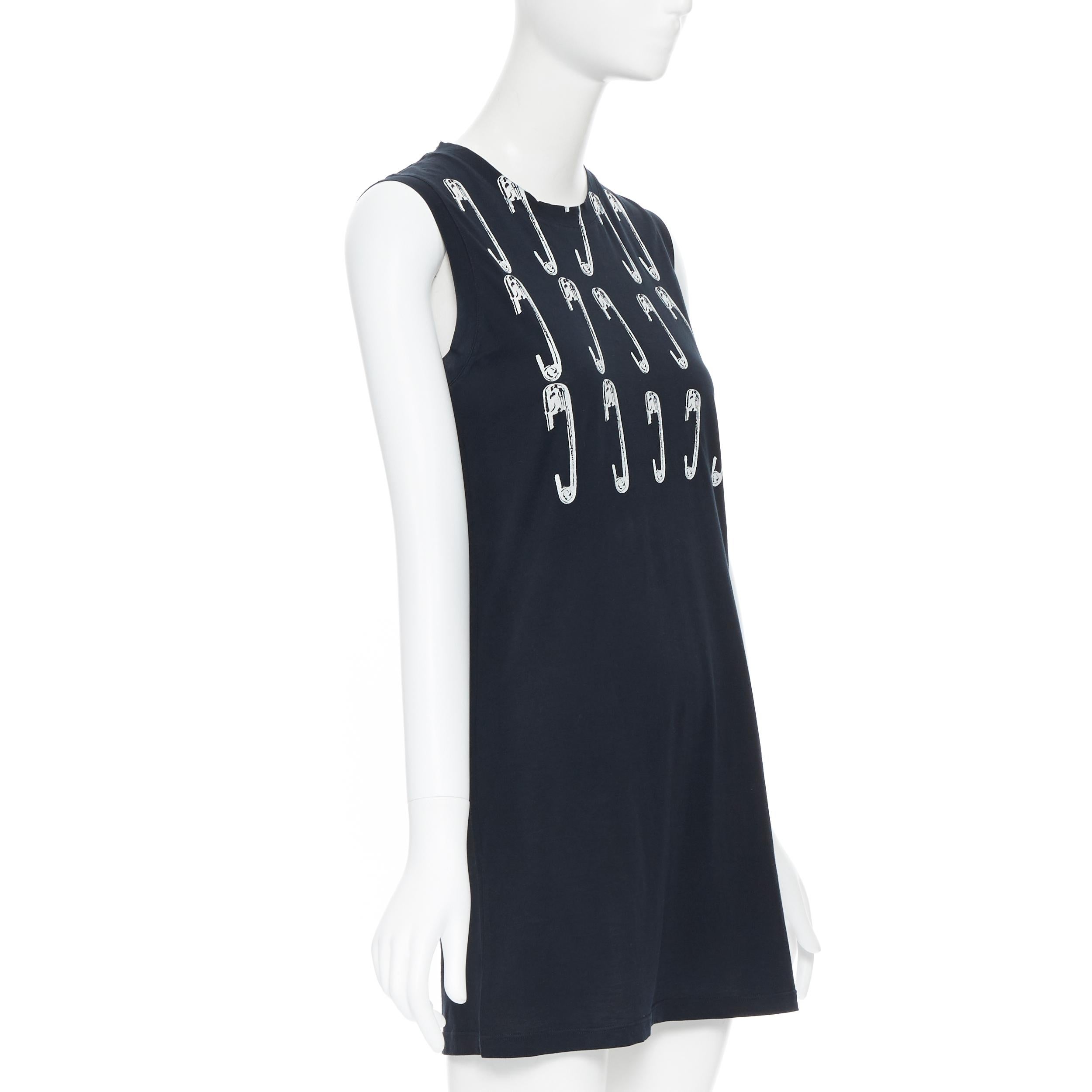 De las mujeres YVES SAINT LAURENT top túnica estampado logotipo imperdible blanco algodón negro FR38