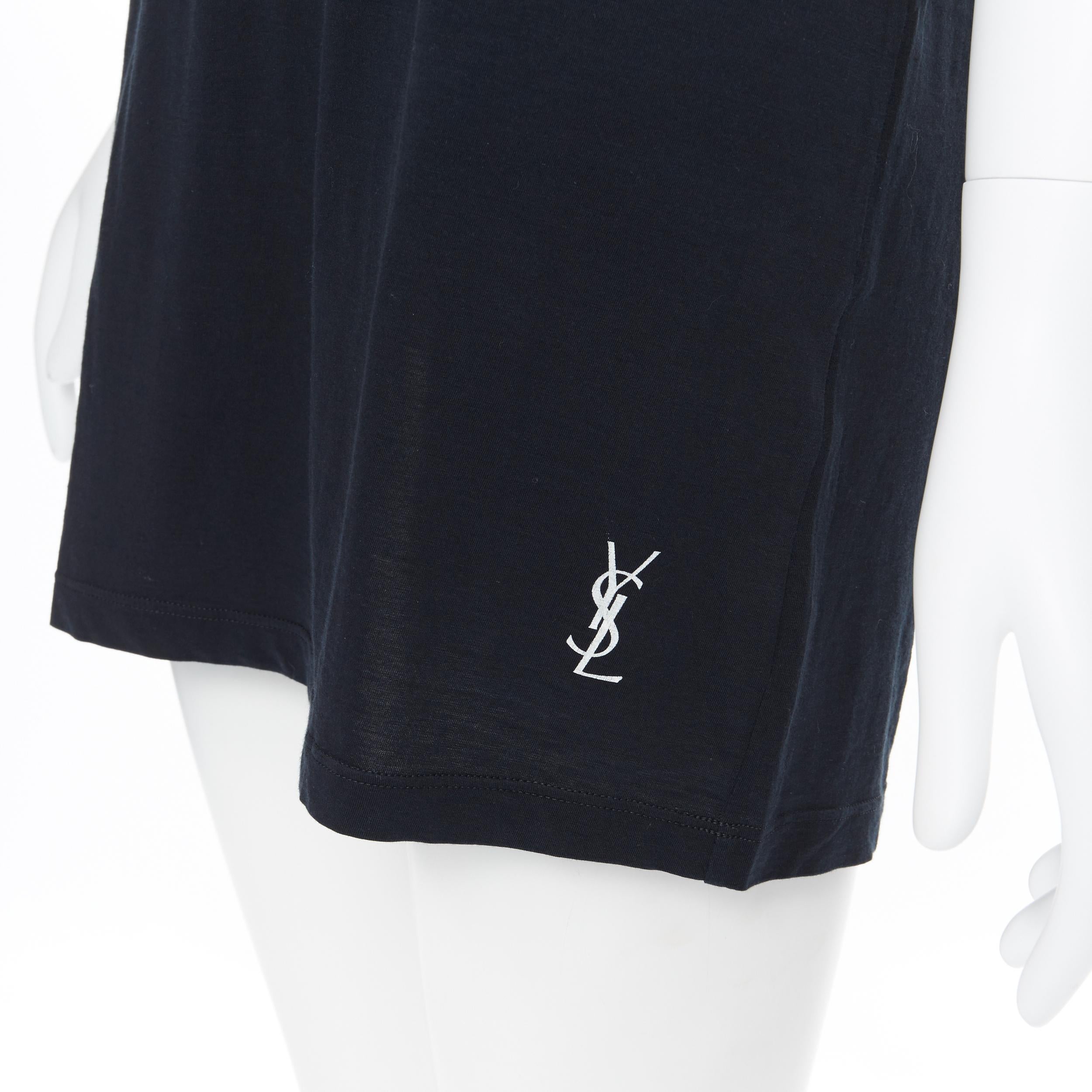YVES SAINT LAURENT top túnica estampado logotipo imperdible blanco algodón negro FR38 5