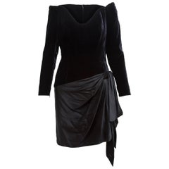 Yves Saint Laurent Black Couture 1991 Runway Silk and Velour Skirt Set