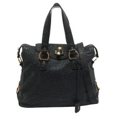 Yves Saint Laurent Black Crinkled Glossy Leather Muse Messenger Bag