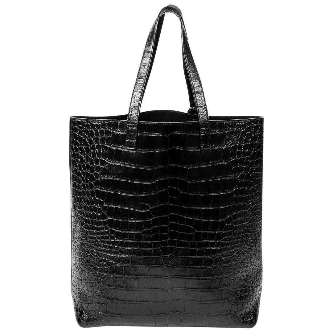 Yves Saint Laurent Black Crocodile Embossed Leather Bold Tote In Excellent Condition For Sale In Atlanta, GA