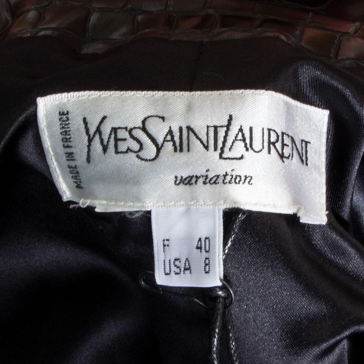 Black YVES SAINT LAURENT black CROCODILE EMBOSSED Rain Coat Jacket 40 M