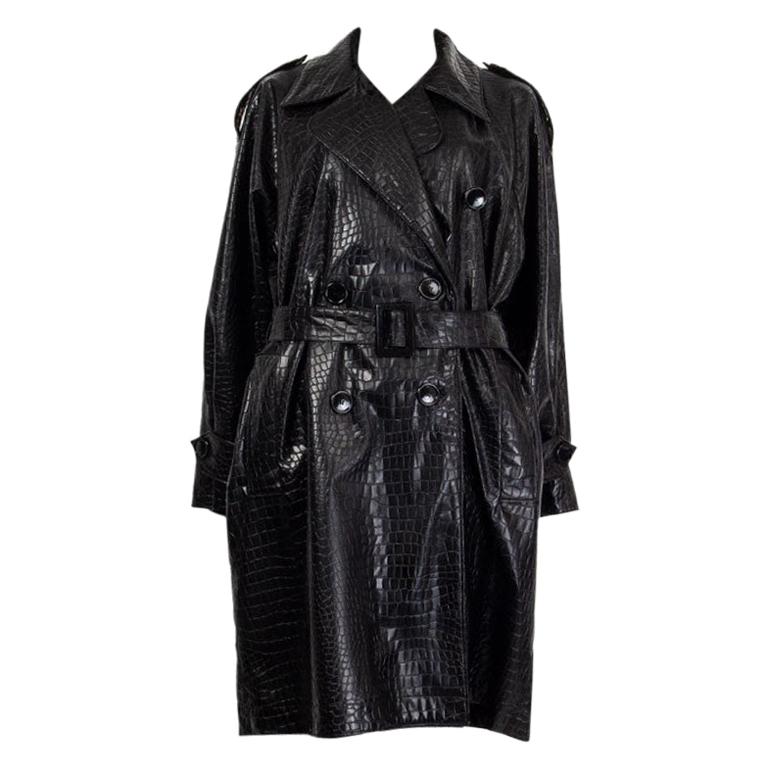 YVES SAINT LAURENT black CROCODILE EMBOSSED Rain Coat Jacket 40 M