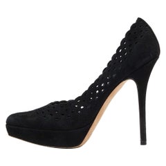 Yves Saint Laurent Black Cut Out Suede Platform Pumps Size 38.5