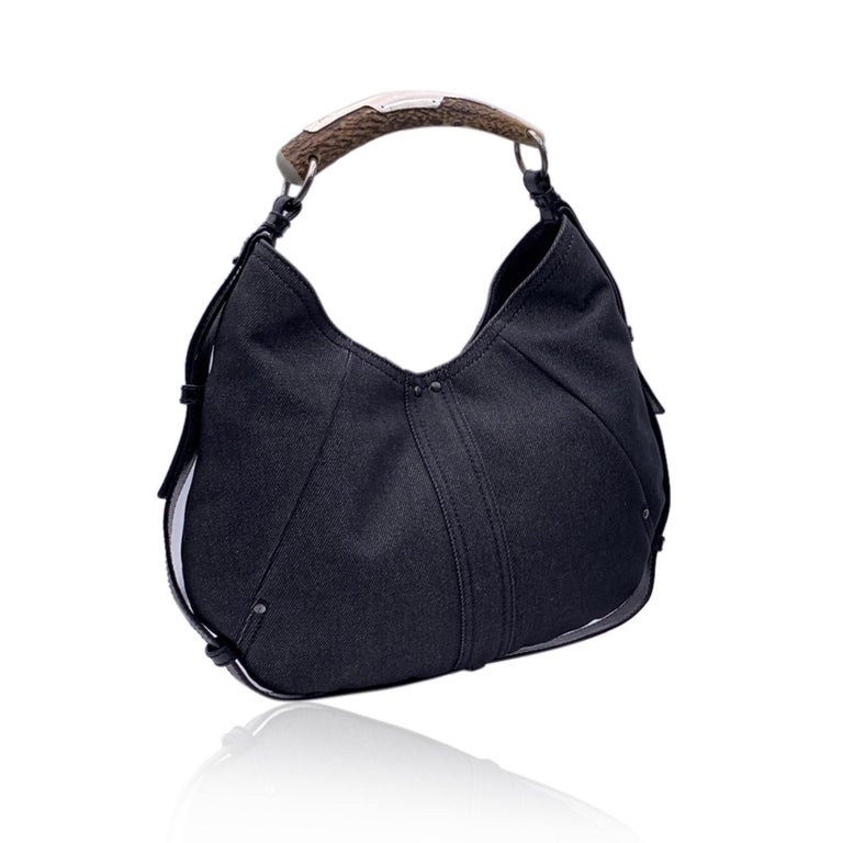 Yves Saint Laurent Black Denim Canvas Mombasa Hobo Shoulder Bag For Sale at  1stDibs