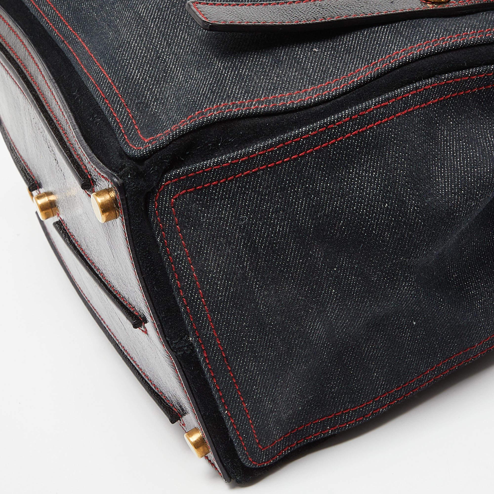 Yves Saint Laurent Black Denim, Suede and Patent Leather Medium Muse Two Satchel 4