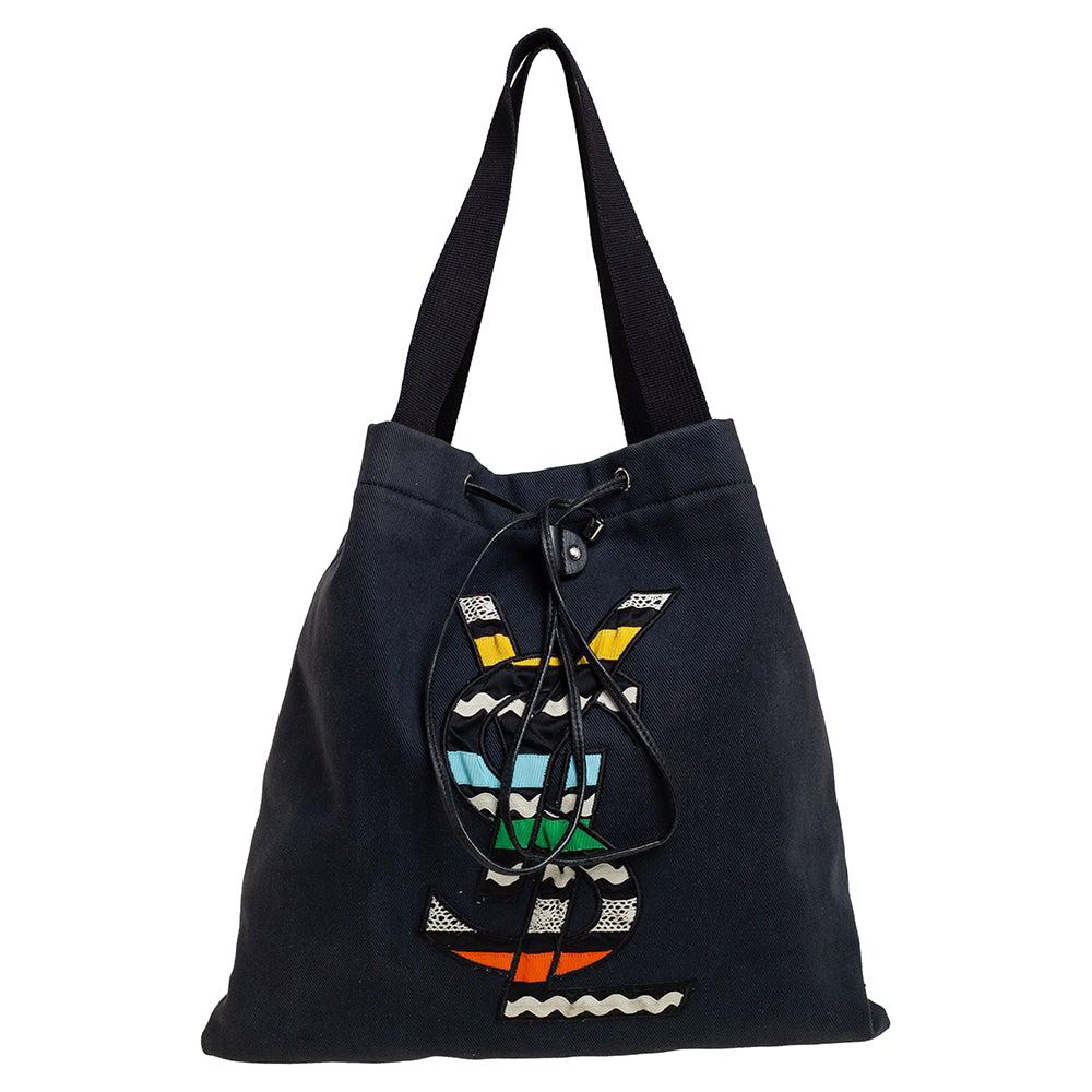 Yves Saint Laurent Black Fabric Kahala Drawstring Tote