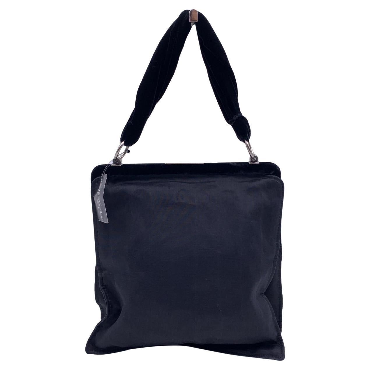 Yves Saint Laurent Black Fabric Velvet Evening Bag Handbag For Sale