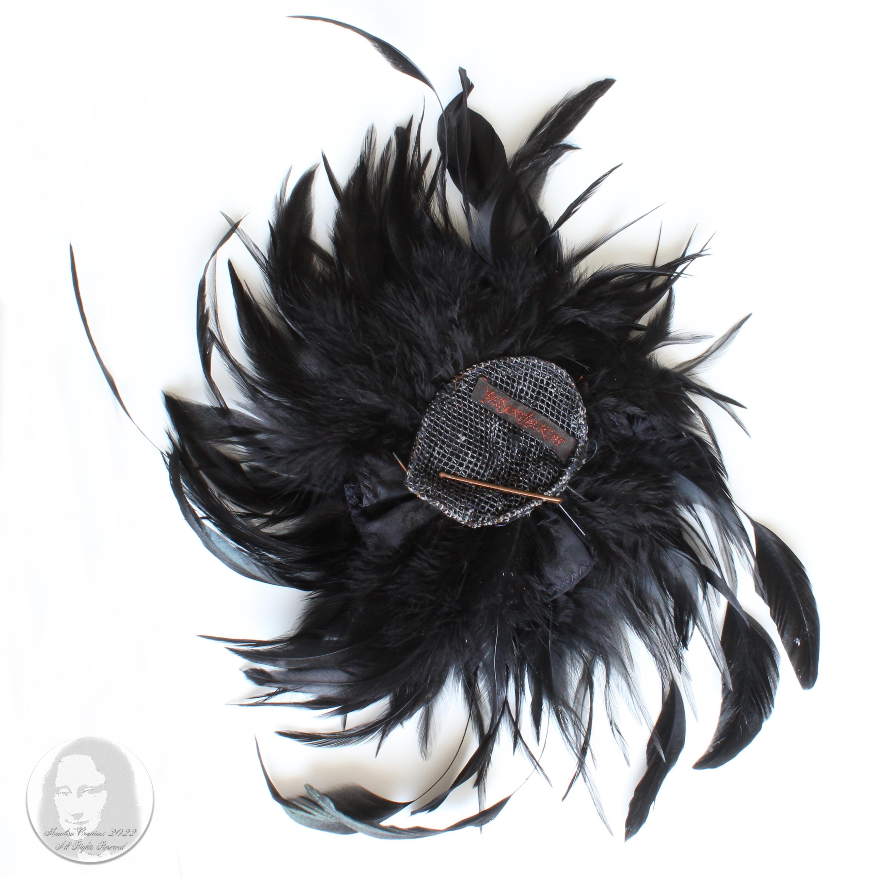 Yves Saint Laurent Black Feather Hat Cap Head Piece Vintage Ostrich Plume Rare For Sale 6
