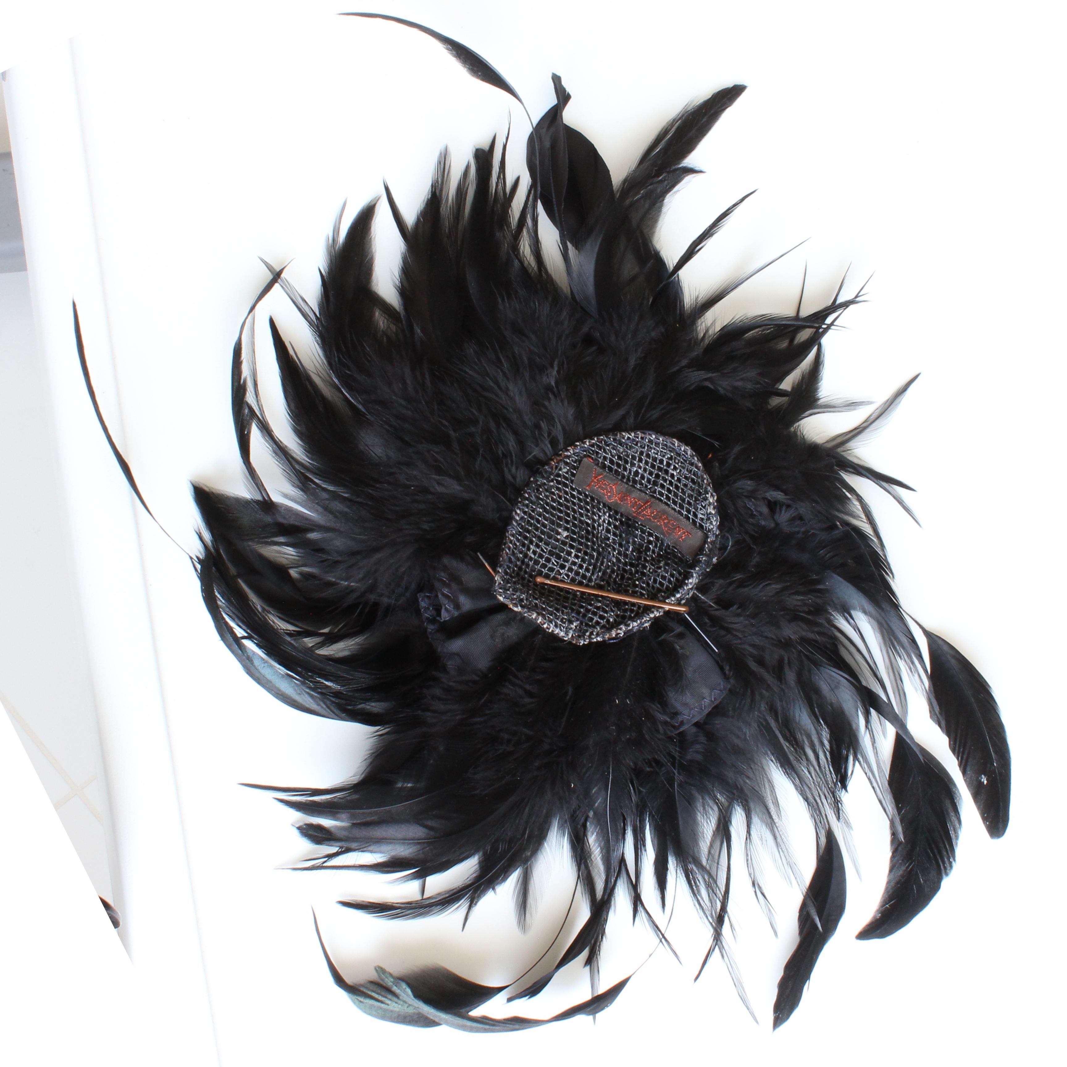 Yves Saint Laurent Black Feather Hat Cap Head Piece Vintage Ostrich Plume Rare For Sale 6