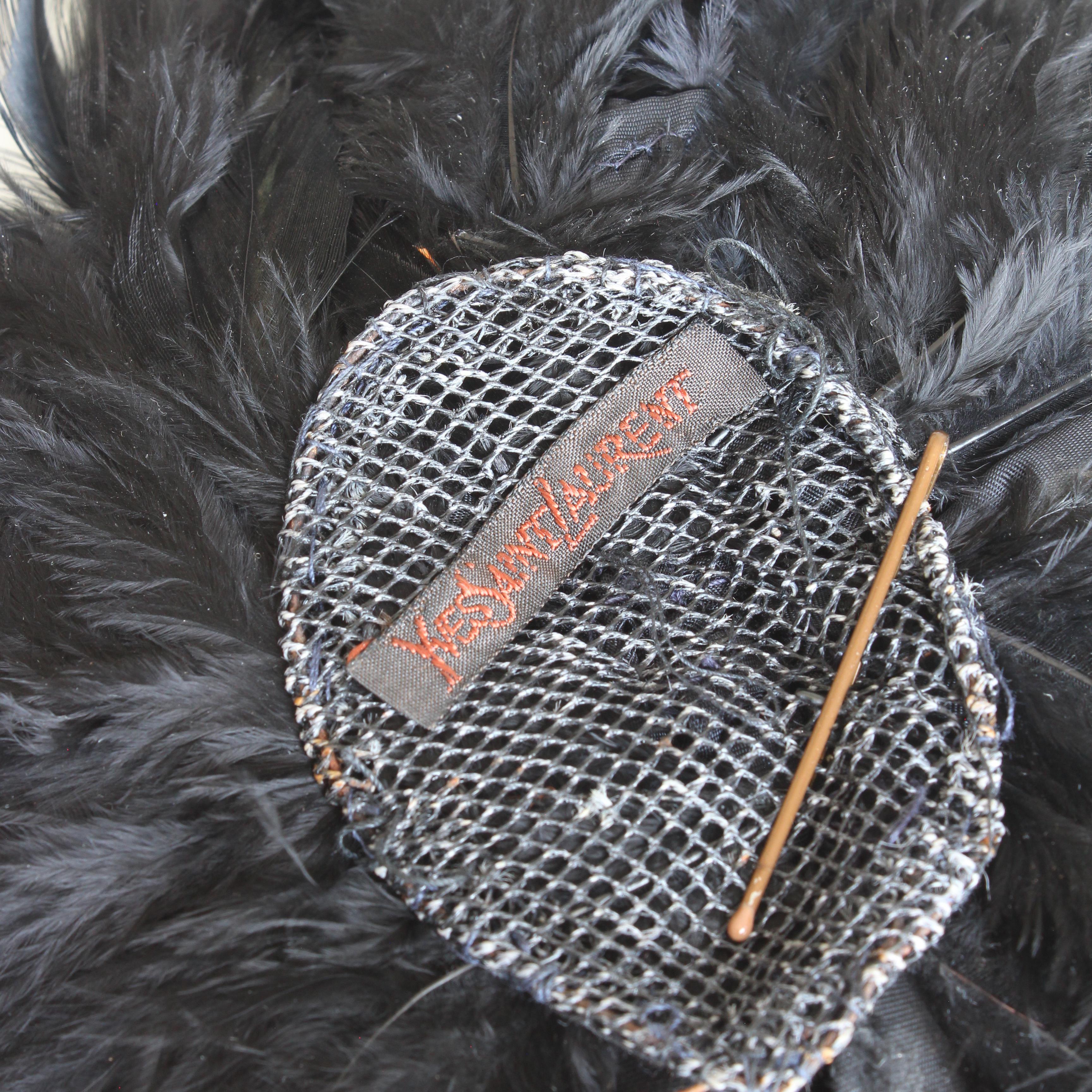 Yves Saint Laurent Black Feather Hat Cap Head Piece Vintage Ostrich Plume Rare For Sale 7