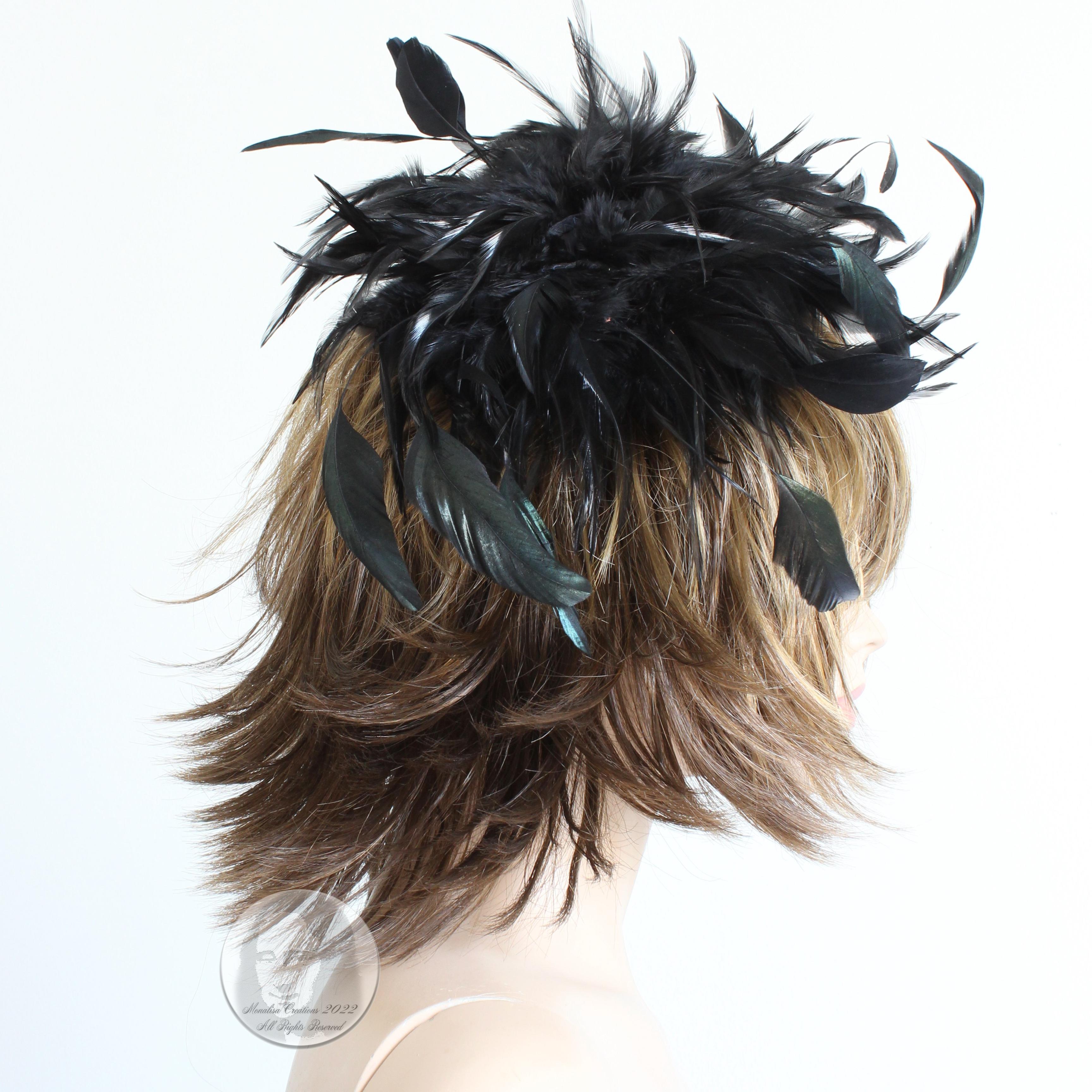Yves Saint Laurent Black Feather Hat Cap Head Piece Vintage Ostrich Plume Rare For Sale 1