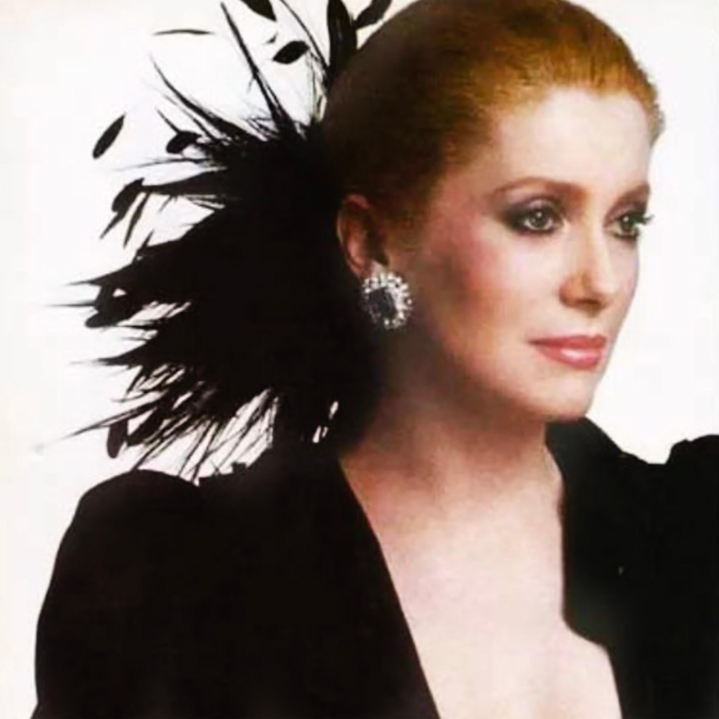 Yves Saint Laurent Black Feather Hat Cap Head Piece Vintage Ostrich Plume Rare For Sale 1