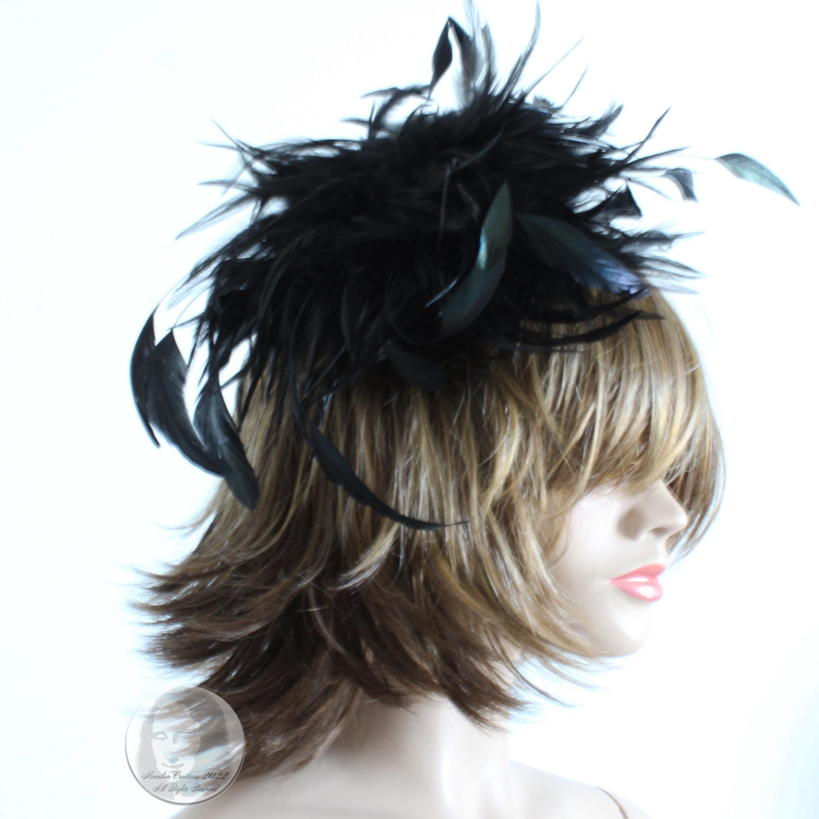 Yves Saint Laurent Black Feather Hat Cap Head Piece Vintage Ostrich Plume Rare For Sale 2