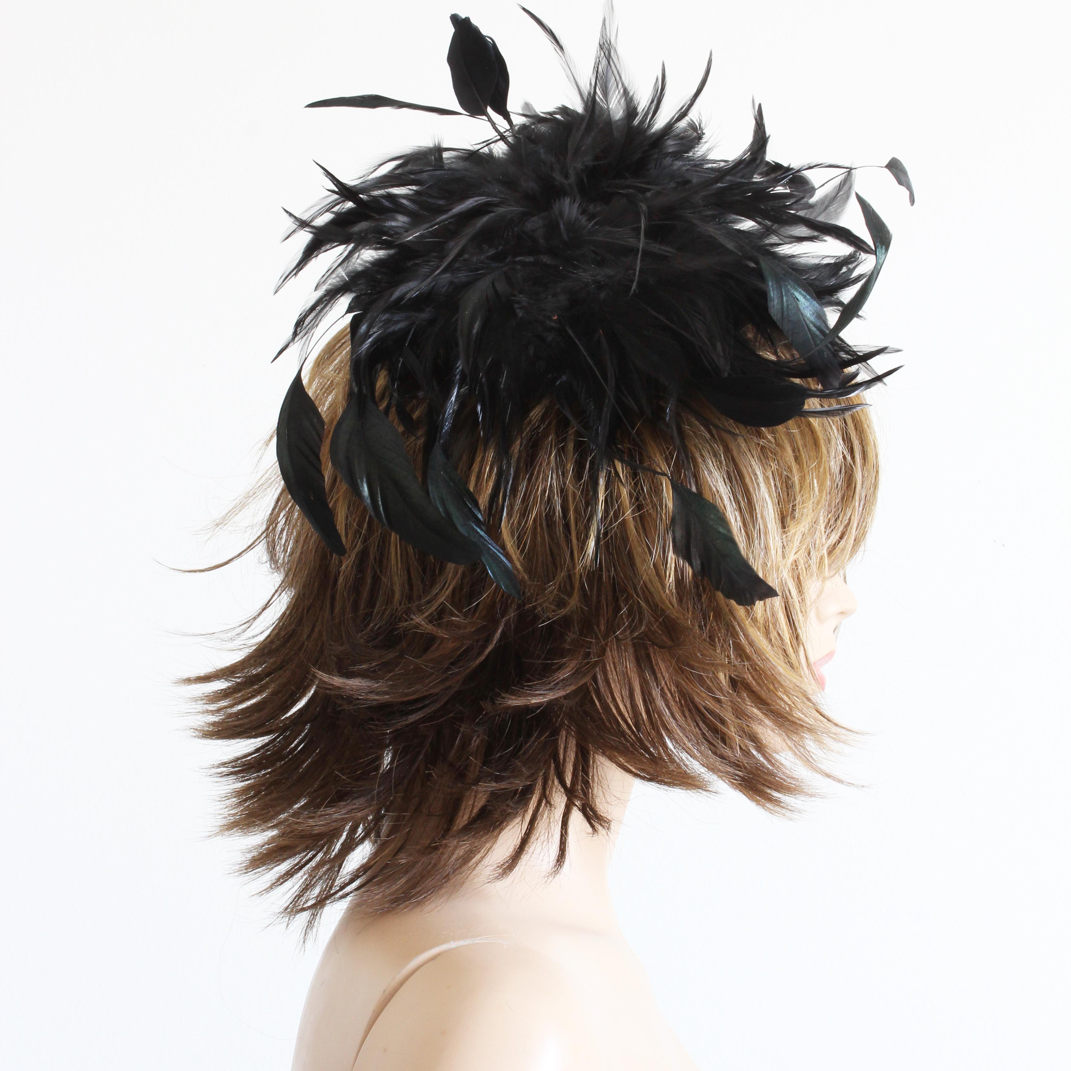Yves Saint Laurent Black Feather Hat Cap Head Piece Vintage Ostrich Plume Rare For Sale 2