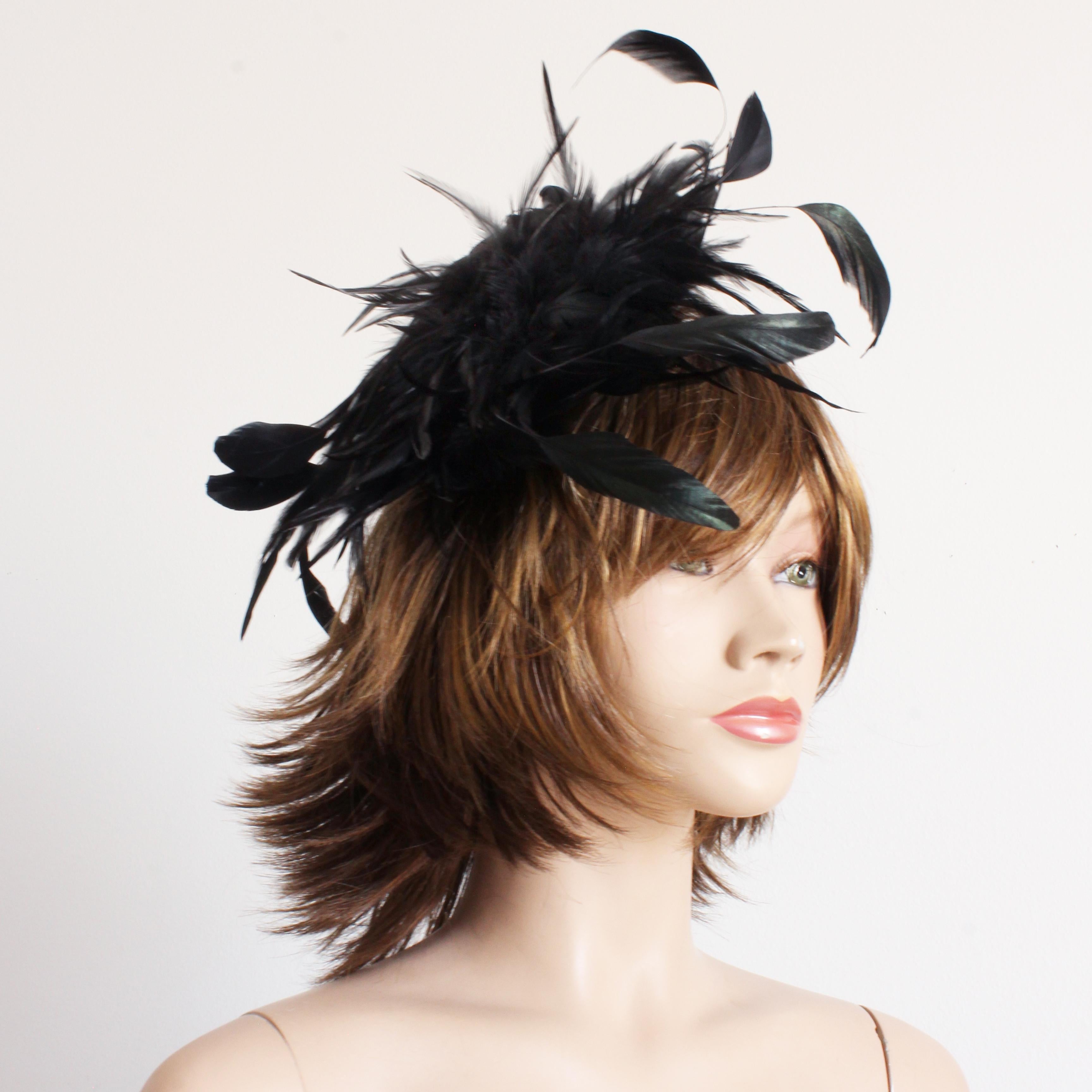 Yves Saint Laurent Black Feather Hat Cap Head Piece Vintage Ostrich Plume Rare For Sale 4
