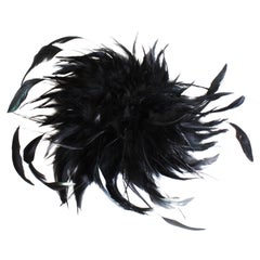 Retro Yves Saint Laurent Black Feather Hat or Cap Head Piece 70s One Size Fits Most 
