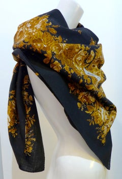 Yves Saint Laurent Black Floral Wool Scarf