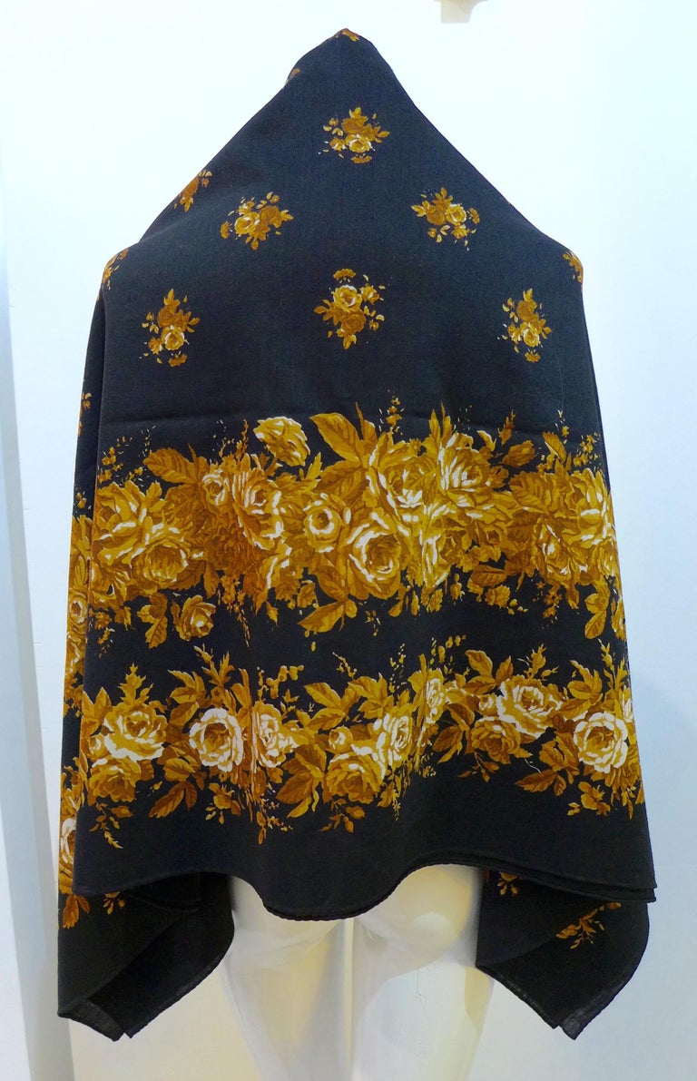 Yves Saint Laurent Black Floral Wool Scarf at 1stDibs