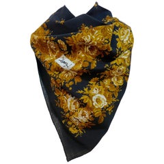 Yves Saint Laurent Black Floral Wool Scarf
