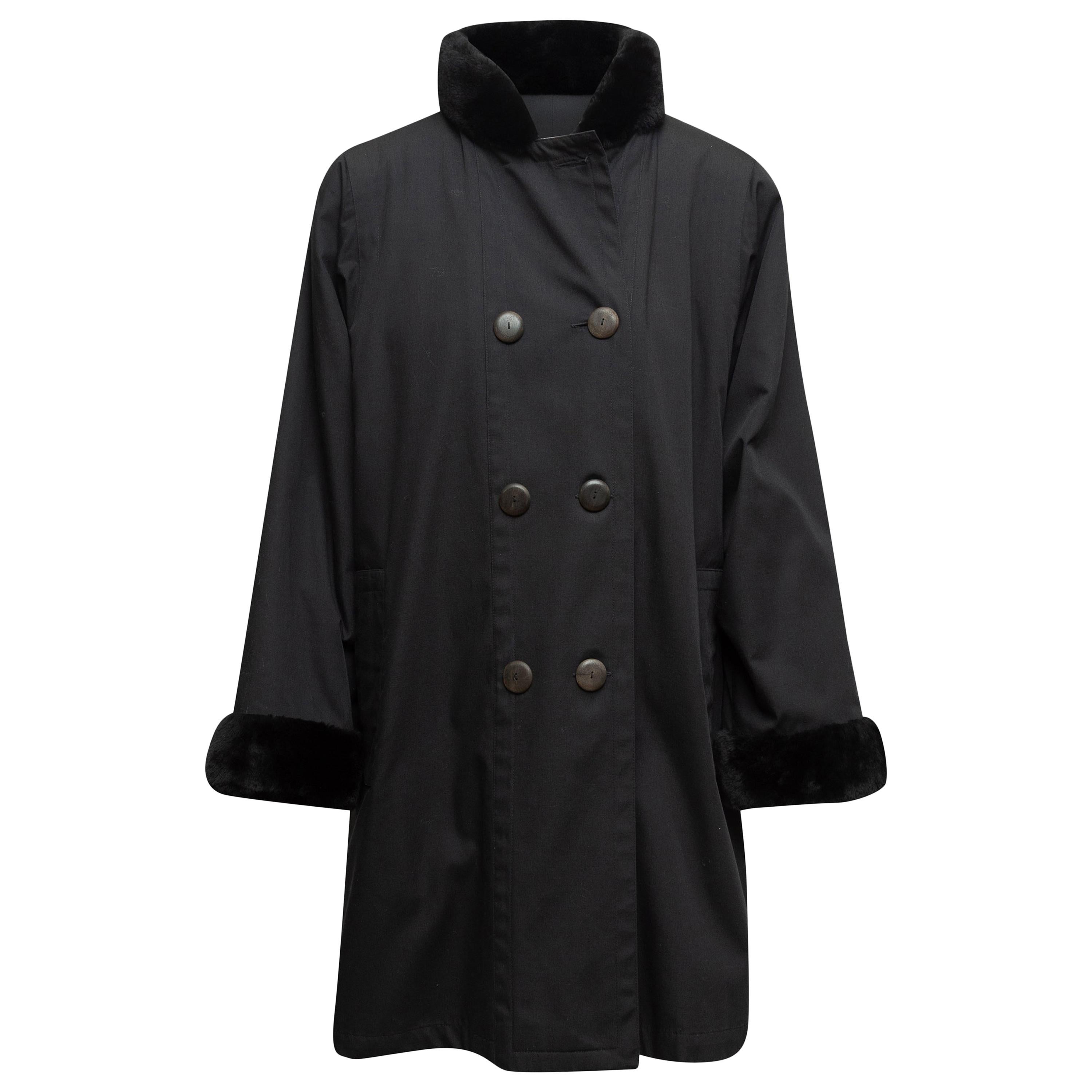 Yves Saint Laurent Black Fur-Trimmed Coat