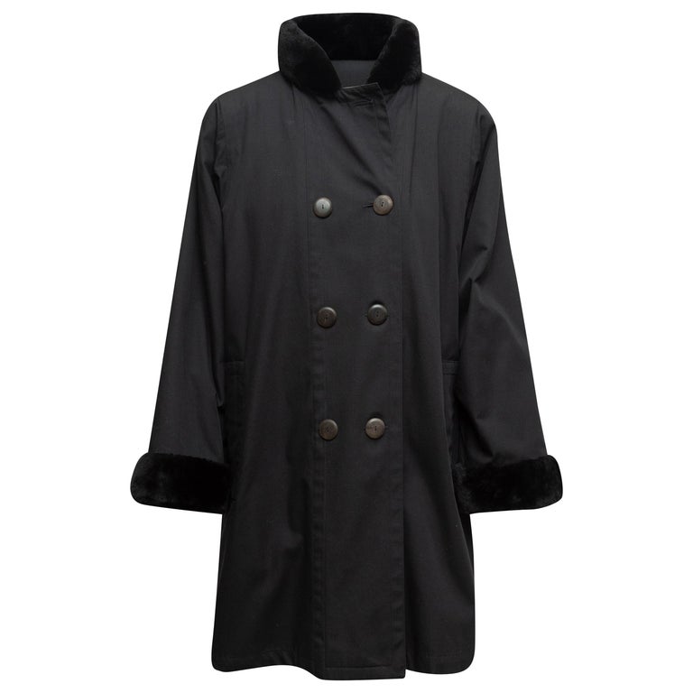 Yves Saint Laurent Black Fur-Trimmed Coat For Sale at 1stDibs