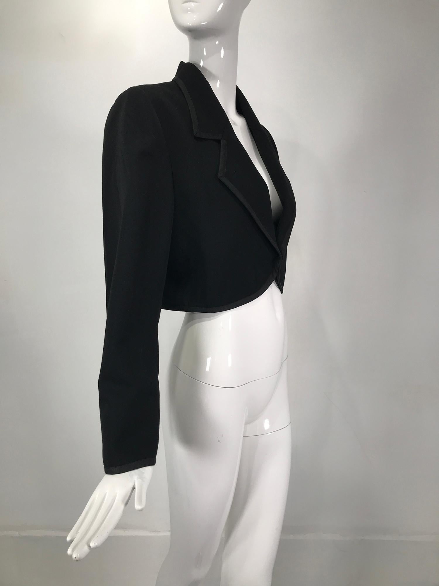 Yves Saint Laurent Black Gabardine Cropped Jacket 1970s In Excellent Condition In West Palm Beach, FL