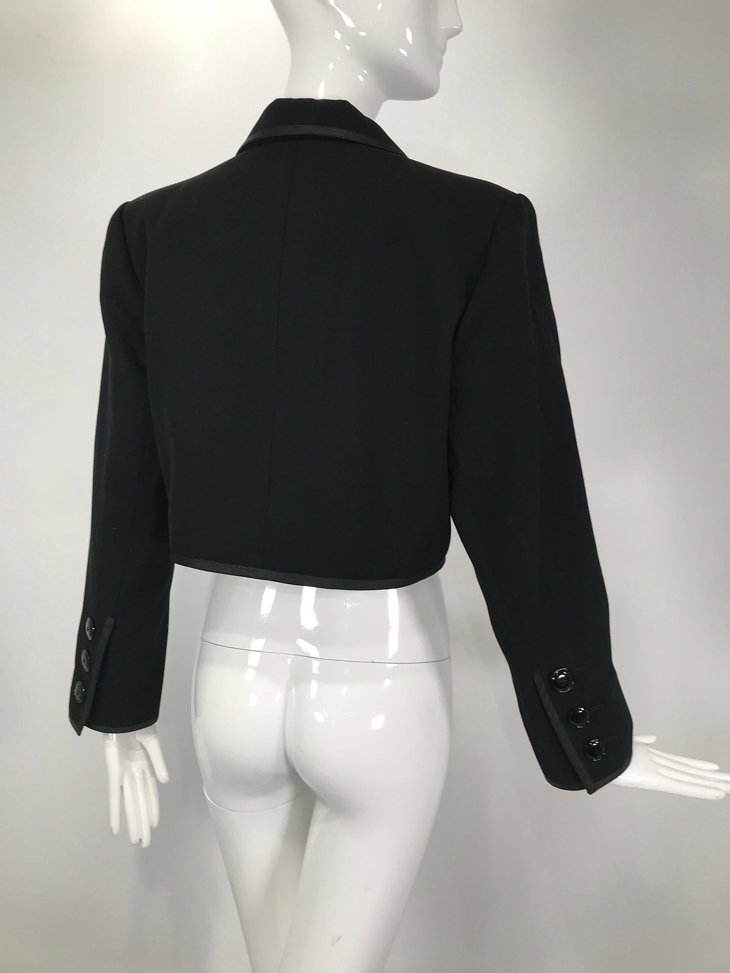 Yves Saint Laurent Black Gabardine Cropped Jacket 1970s 2