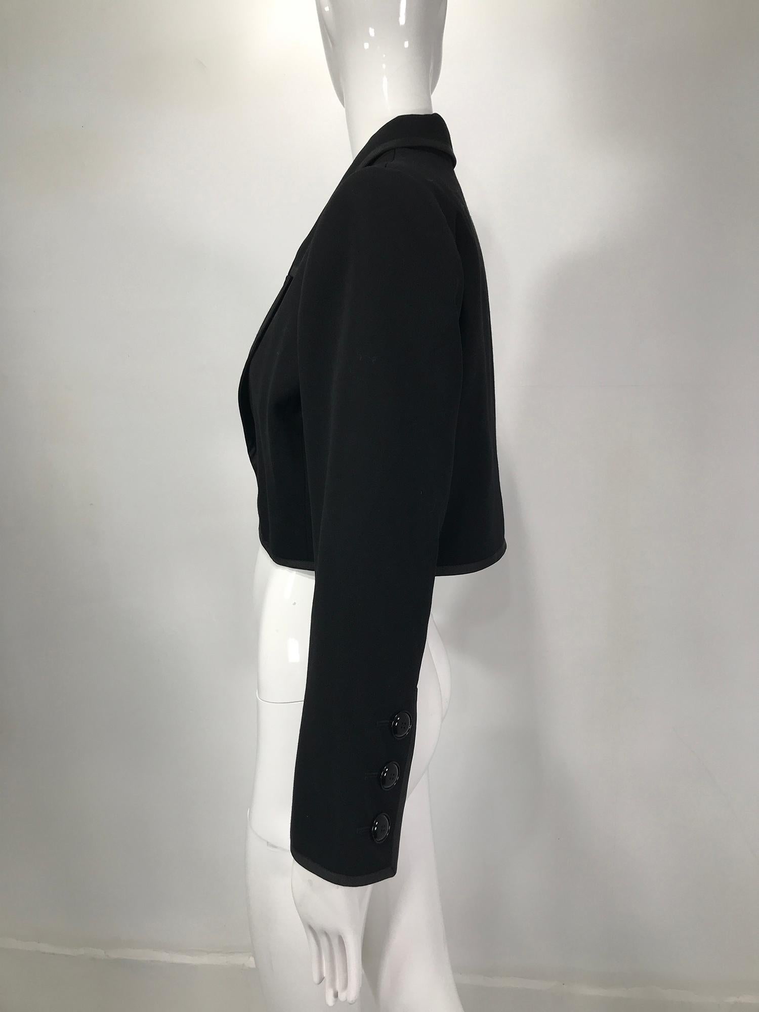 Yves Saint Laurent Black Gabardine Cropped Jacket 1970s 4