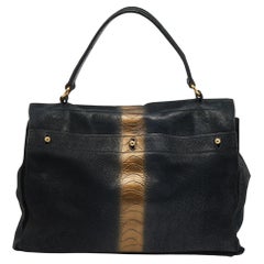 Yves Saint Laurent Black/Gold Leather And Suede Large Muse Two Top Handle Bag