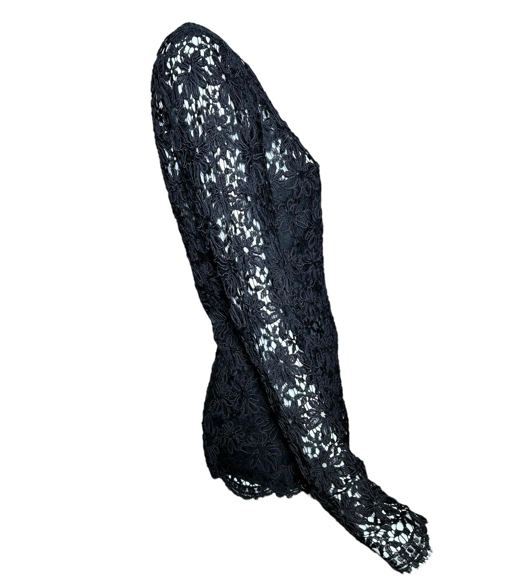 Yves Saint Laurent Schwarze Guipure-Haute-Couture-Spitzenbluse, 1990er Jahre im Zustand „Hervorragend“ im Angebot in Los Angeles, CA