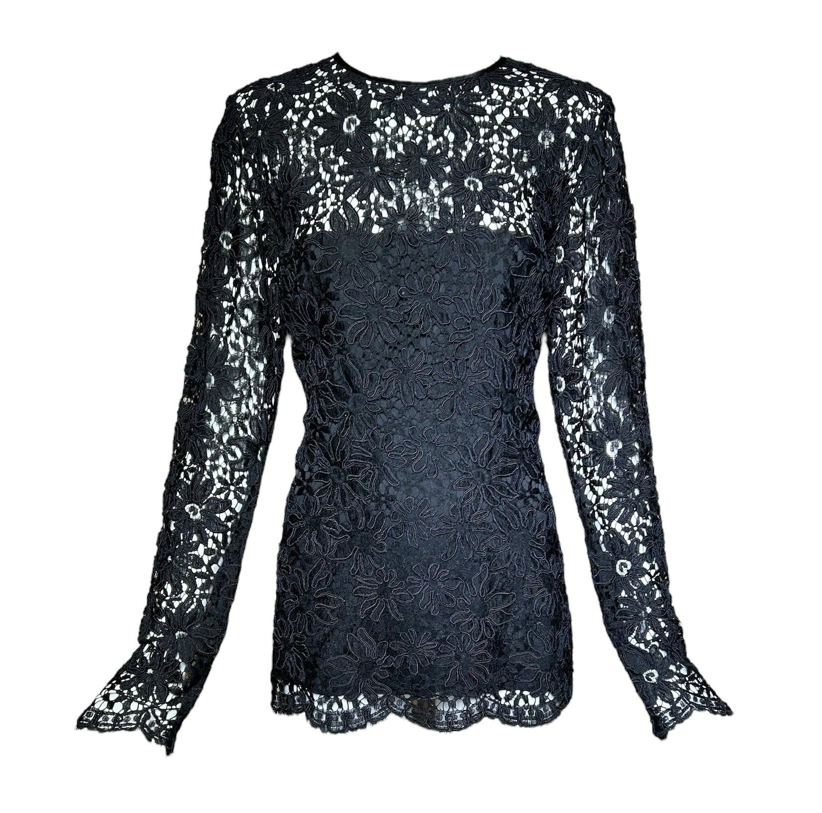 Yves Saint Laurent Schwarze Guipure-Haute-Couture-Spitzenbluse, 1990er Jahre im Angebot