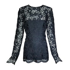 Yves Saint Laurent Schwarze Guipure-Haute-Couture-Spitzenbluse, 1990er Jahre
