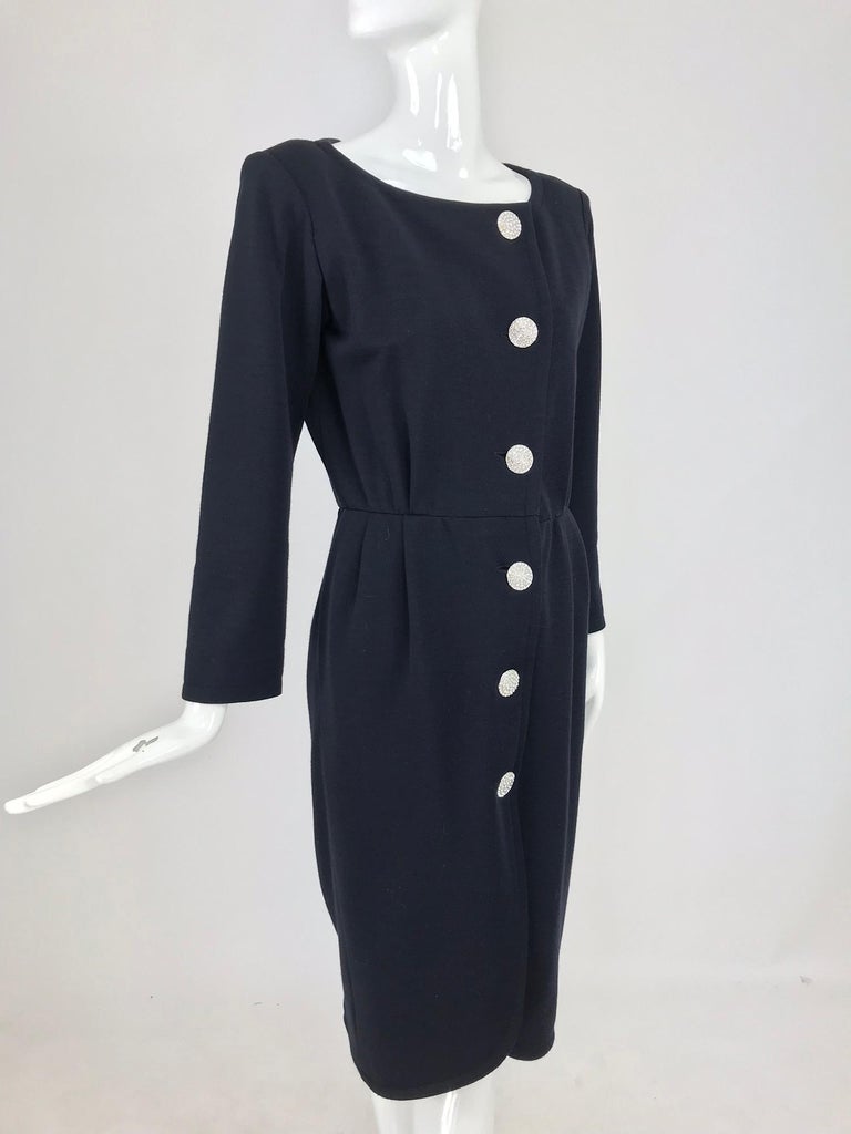 Yves Saint Laurent Black Jersey Dress with Rhinestone Buttons 1980s For ...