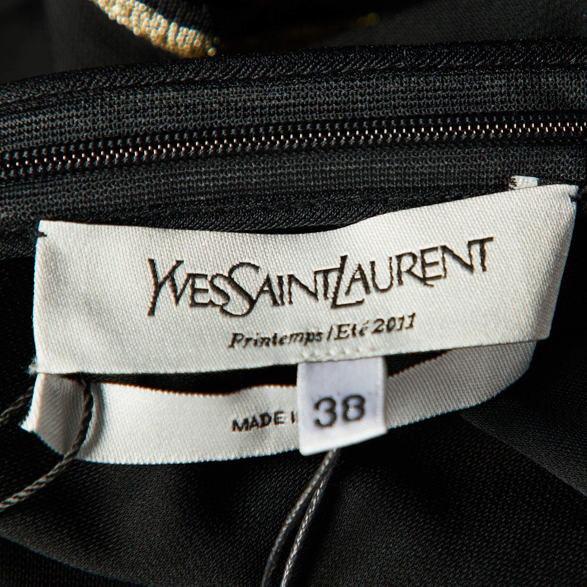 Women's Yves Saint Laurent Black Jersey Lurex Detail Midi Dress M