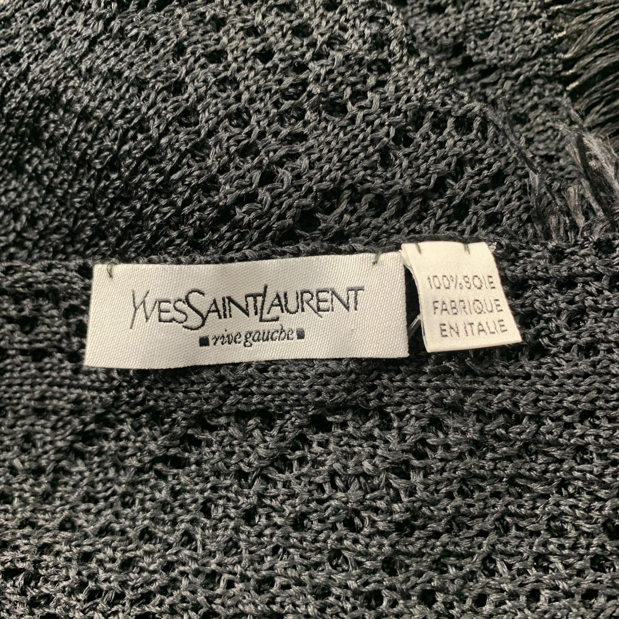 Men's YVES SAINT LAURENT Black Knitted Silk Fringe Scarf For Sale