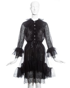 Yves Saint Laurent black lace and tulle crystal cocktail dress, fw 1993