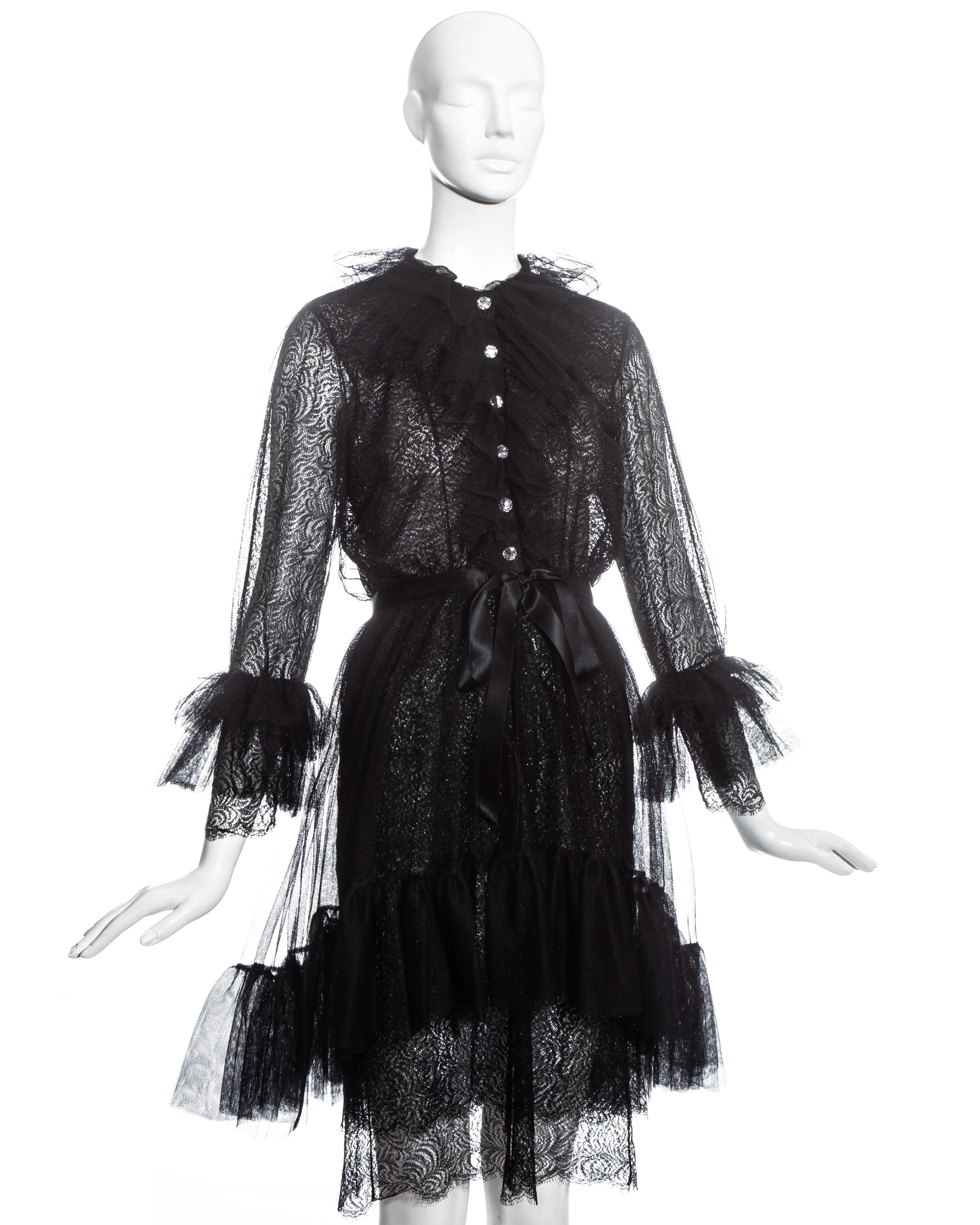 Yves Saint Laurent black lace and tulle crystal cocktail dress, fw 1993 ...