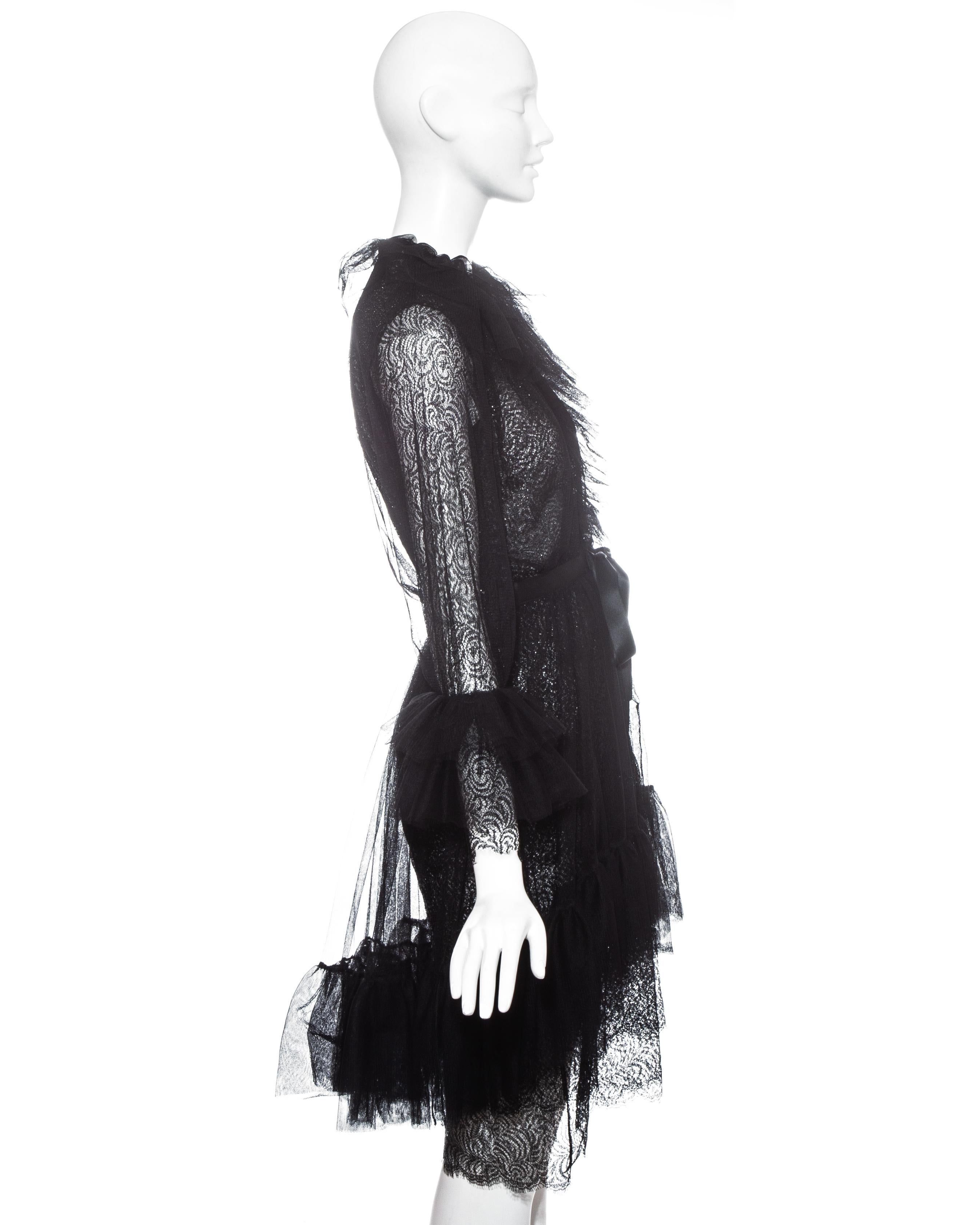Black Yves Saint Laurent black lace and tulle crystal cocktail dress, fw 1993 For Sale