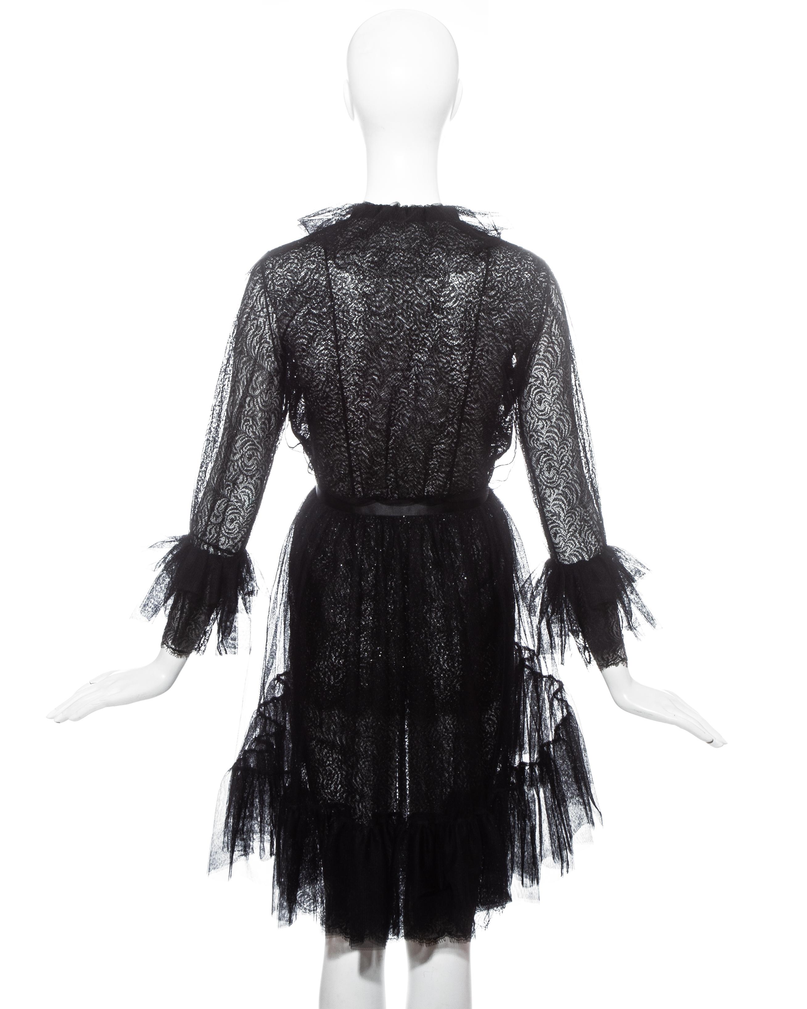 Yves Saint Laurent black lace and tulle crystal cocktail dress, fw 1993 In Excellent Condition For Sale In London, GB