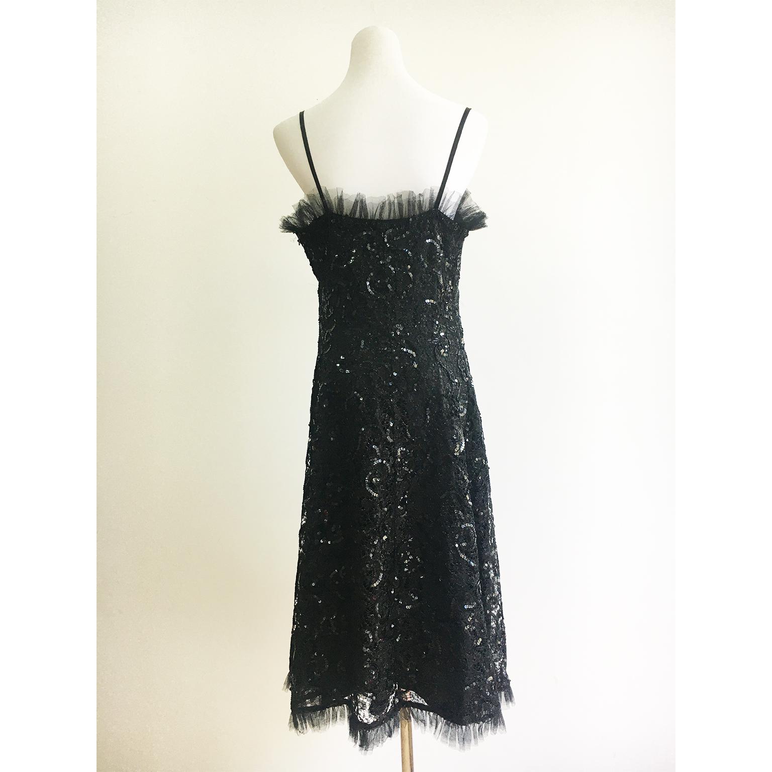 Yves Saint Laurent Black Lace Sequin Dress YSL AW 1987 In Good Condition For Sale In Berlin, DE