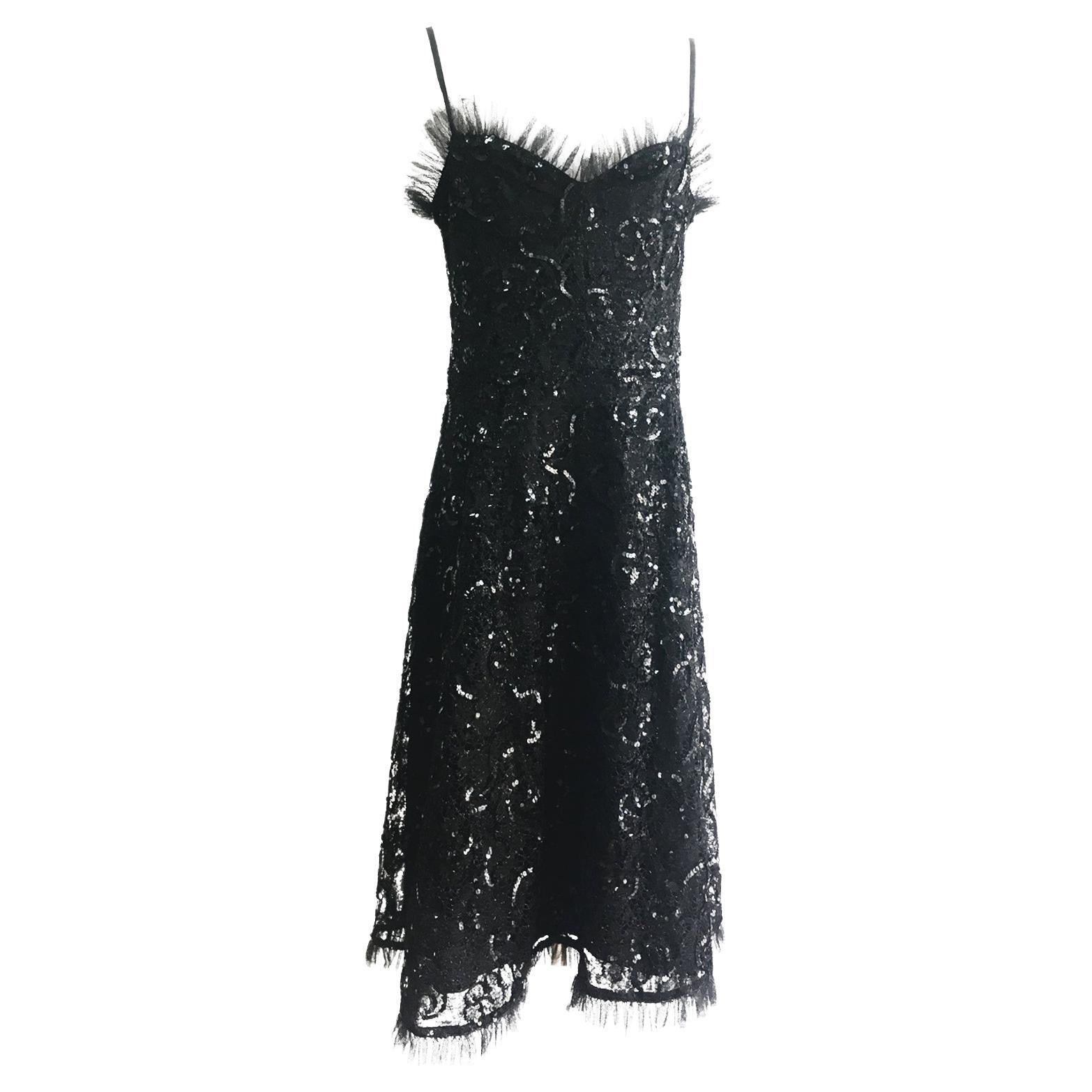 Yves Saint Laurent Black Lace Sequin Dress YSL AW 1987 For Sale