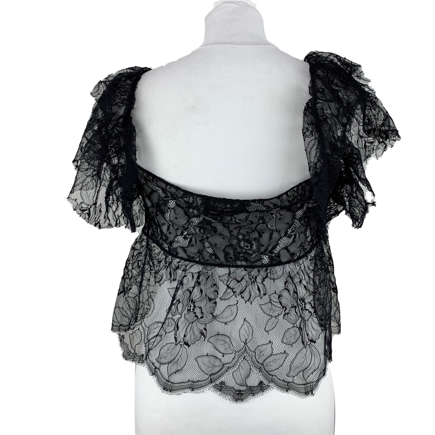 Yves Saint Laurent Black Lace Sheer Top with Frills Size M In Good Condition In Rome, Rome